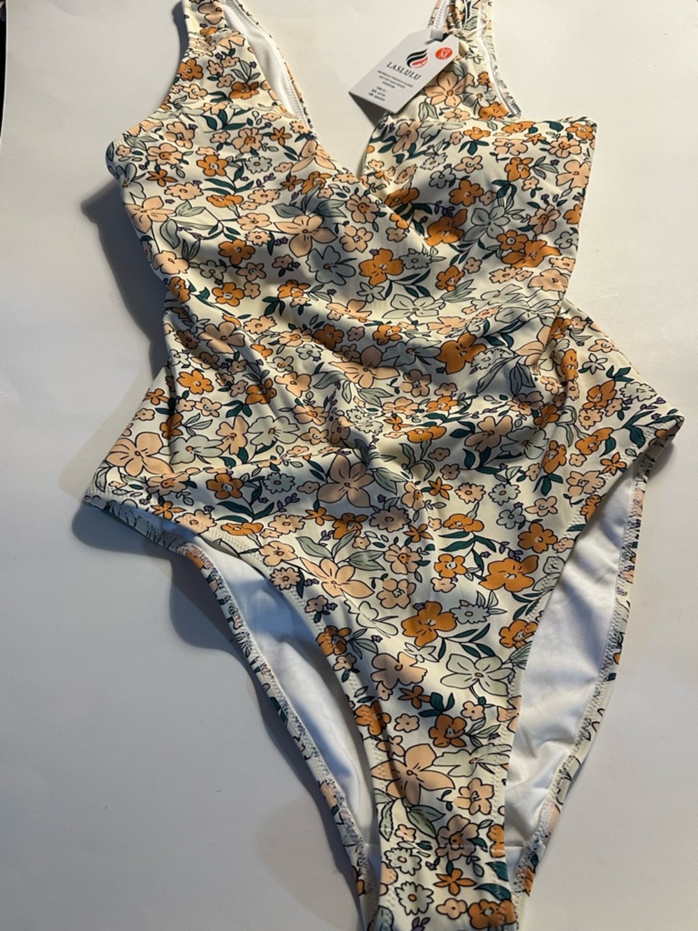 lululemon athletica Floral V-Neck Bodysuit in Cream and Orange - Picture 4 of 5